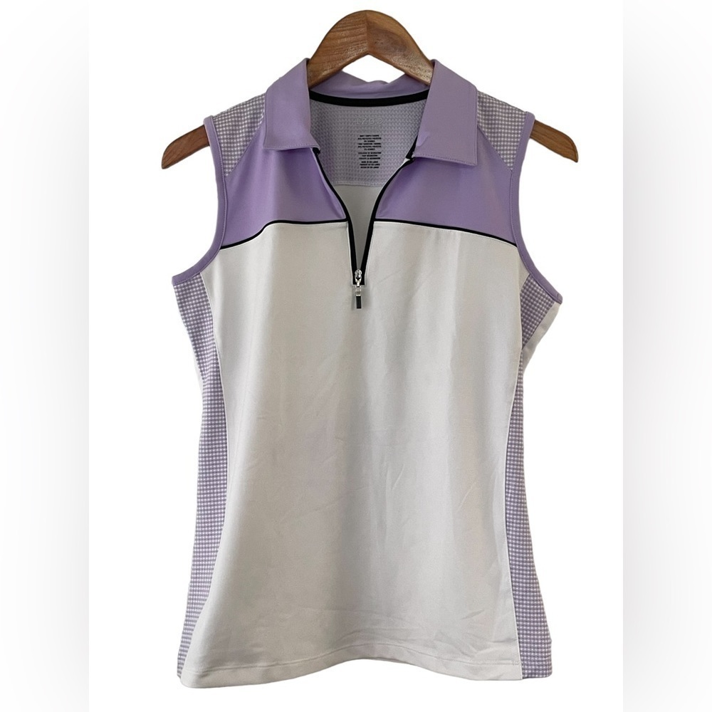 Izod Women’s Golf Shirt Sleeveless Size S  1/4 Zip Lavender & White